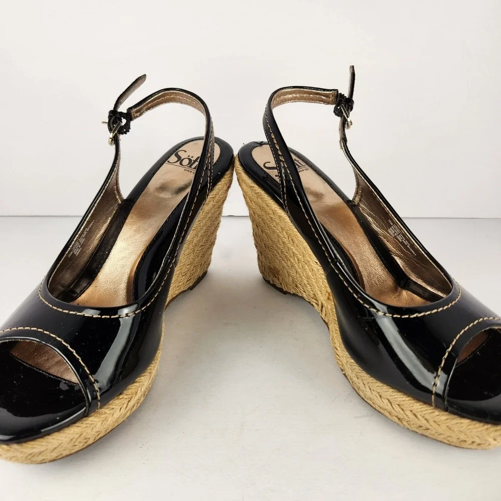Sofft Women's‎ Slingback Platform Preppy Espadrilles Sandals Black Size 7.5M